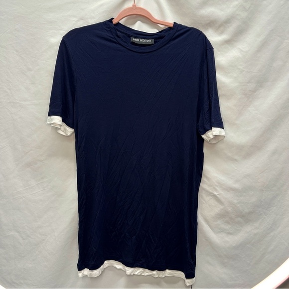 Neil Barrett Crew Neck Layered Navy White Tee Farfetch MSRP $385 NWT Size L - Picture 1 of 9